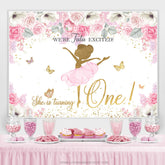 Rosa Blumen Funkeln Schmetterling Glücklich 1 Geburtstag Hintergrund